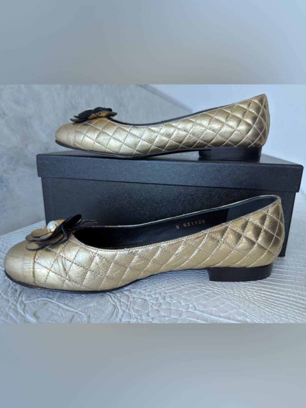 Chanel Gold Metallic Floral Ballet low heels  Flats shoes Size 39,5 - Picture 8 of 16